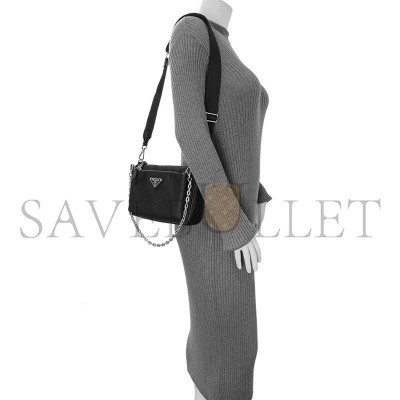 PRADA BLACK RE-NYLON SAFFIANO DOUBLE POUCH SHOULDER BAG 1BH168 (22*16*4.5cm) PRADA BLACK RE-NYLON SAFFIANO DOUBLE POUCH SHOULDER BAG 1BH168 (22*16*4.5cm)